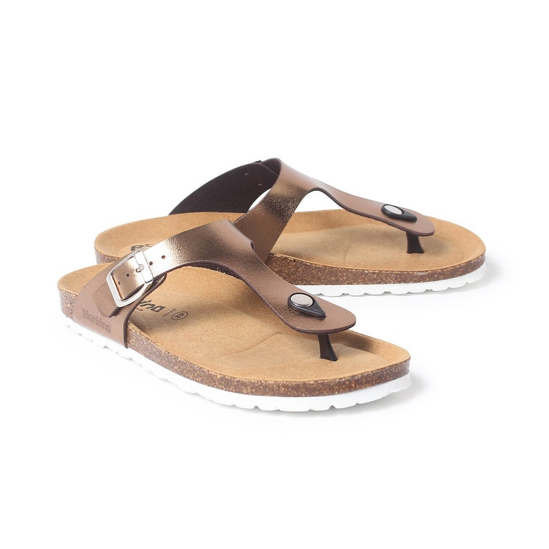 Free Shipping VEGAN Strap Sandals for Summer Malaga Vegan Leather Cork Sandal Metallic Copper image 2