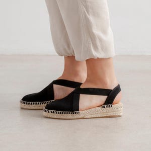 Authentic Espadrilles for Women - Marseille Eco Canvas Vegan Espadrille Wedges - Black