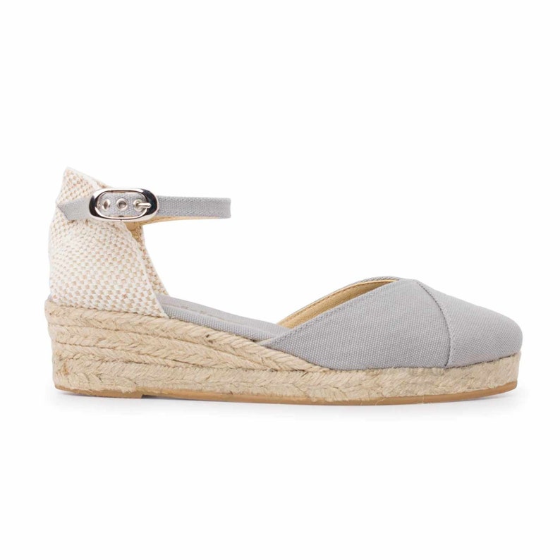 Free Shipping Authentic Espadrilles for Women Girona Eco Canvas Vegan Espadrille Wedges Grey image 2