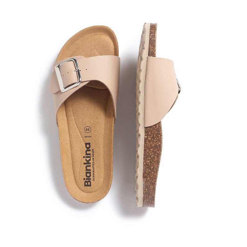 Free Shipping VEGAN Strap Sandals for Summer Cordoba Vegan Leather Slide Cork Sandal Sand Brown image 5