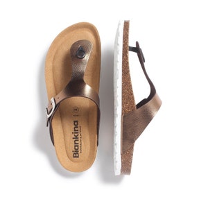Free Shipping VEGAN Strap Sandals for Summer Malaga Vegan Leather Cork Sandal Metallic Copper image 5