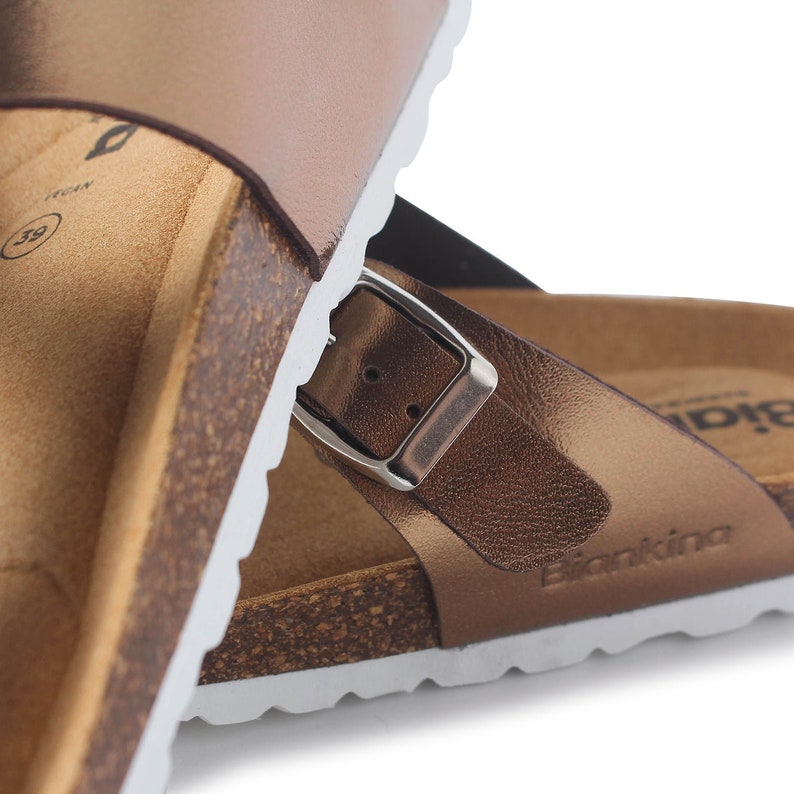 Free Shipping VEGAN Strap Sandals for Summer Malaga Vegan Leather Cork Sandal Metallic Copper image 6