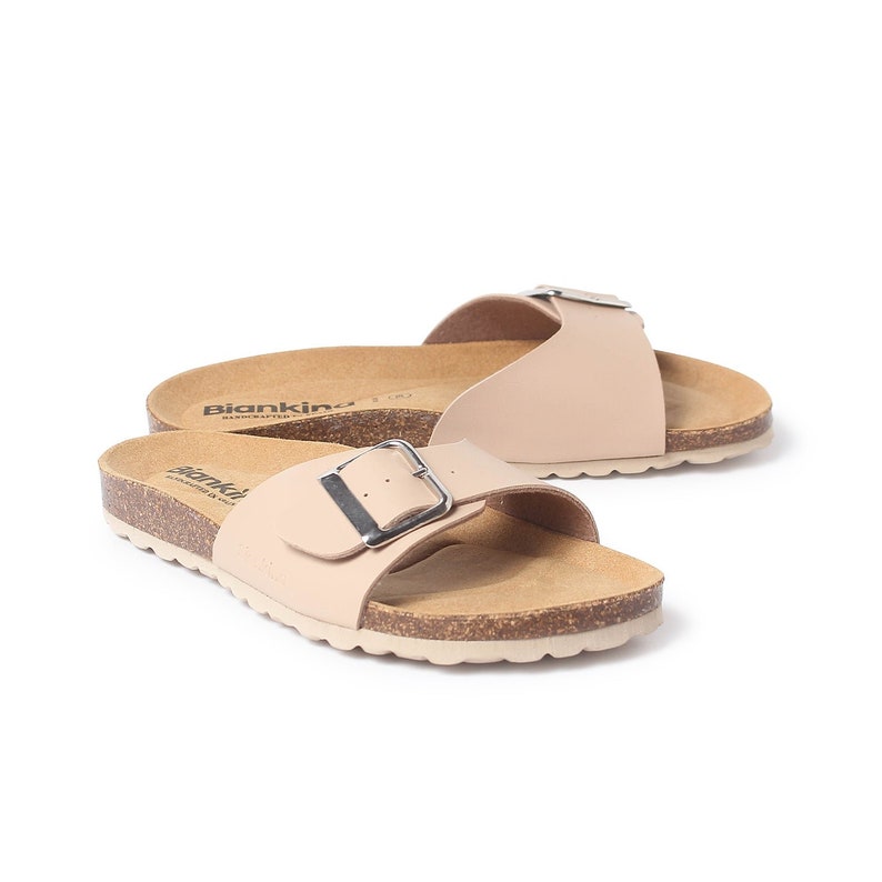 Free Shipping VEGAN Strap Sandals for Summer Cordoba Vegan Leather Slide Cork Sandal Sand Brown image 2