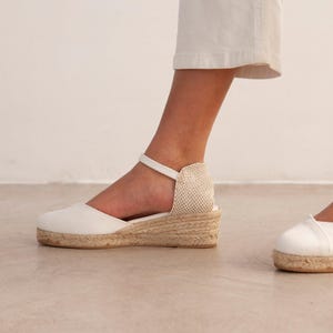 AUTHENTIC SPANISH ESPADRILLES for Women - Girona Eco Canvas Vegan Espadrille Wedges - White