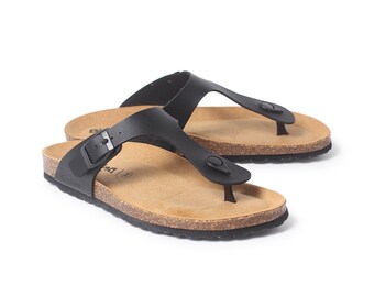 Free Shipping - VEGAN Strap Sandals for Summer Malaga Vegan Leather Cork Sandal - Black