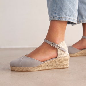 Free Shipping Authentic Espadrilles for Women Girona Eco Canvas Vegan Espadrille Wedges Grey image 1