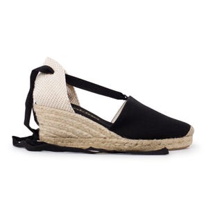 Black Vegan Espadrille Wedges: Organic Cotton Lace-Up Shoes