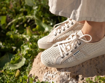 St. Tropez Breathable Cotton Mesh Sneakers - Beige Tan