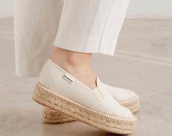 Authentic Espadrilles for Women - Palma Canvas Espadrille Platform Slip On - Beige
