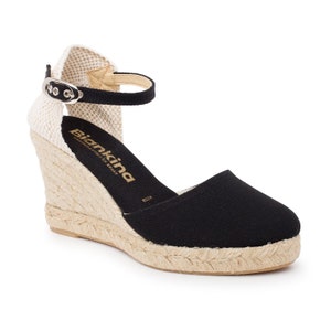 Free Shipping Authentic Espadrilles for Women Granada Eco Canvas Vegan Espadrille Wedges Black image 3