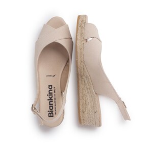 Free Shipping Authentic Espadrilles for Women Oliva Organic Canvas Espadrille Wedge Sandals Beige Tan image 5