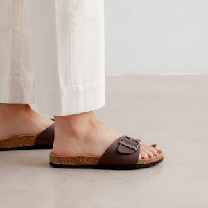 Cork Slide Sandals for Women - Original Cushioned Footbed - Vegan Leather - Cordoba - Brown