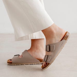 Cork Slide Sandals for Women - Original Cushioned Footbed - Vegan Leather - Marbella - Stone