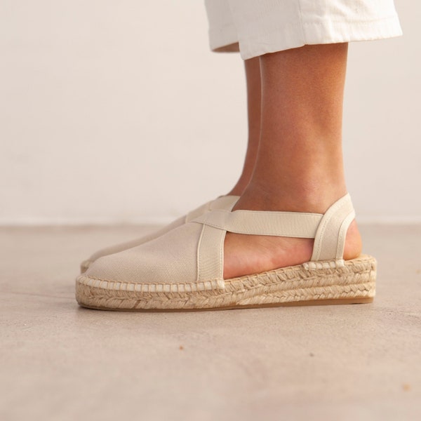 Free Shipping - Authentic Espadrilles for Women - Marseille Eco Canvas Vegan Espadrille Wedges - Beige Tan