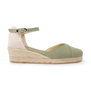 Free Shipping - Authentic Espadrilles for Women - Girona Eco Canvas Vegan Espadrille Wedges - Olive Green