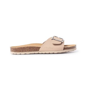 Cork Sole Slip-On Slides With Large Buckle For Women Contoured Comfort Summer Casual