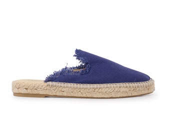 Authentic Spanish Espadrille Slides for Women - VEGAN - Zaragoza Eco Canvas Vegan Espadrille Mules - Navy