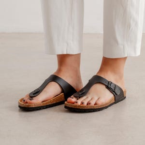 Cork Slide Sandals for Women - Original Cushioned Footbed - Vegan Leather - Malaga - Black