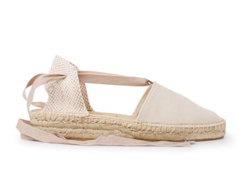 Free Shipping - Authentic Espadrilles for Women - Tamarita Eco Canvas Vegan Espadrille Wedges - Beige Tan