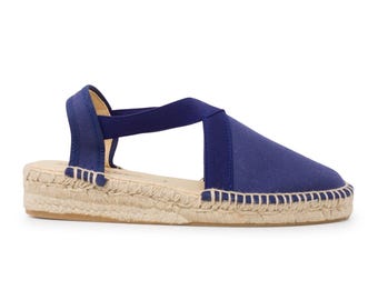 Authentic Espadrilles for Women - Marseille Eco Canvas Vegan Espadrille Wedges - Navy