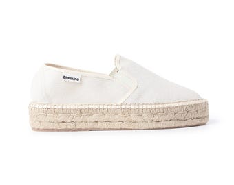 Authentic Espadrilles for Women - Palma Canvas Espadrille Platform Slip On - White Sheen