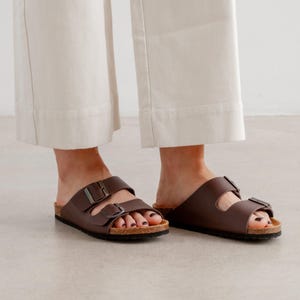 Cork Slide Sandals for Women - Original Cushioned Footbed - Vegan Leather - Marbella - Brown