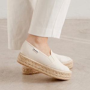 Free Shipping - Authentic Espadrilles for Women - Palma Canvas Espadrille Platform Slip On - Beige