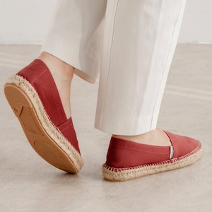 Free Shipping - Authentic Espadrilles for Women - Mila Sustainable, Eco Friendly, Vegan Canvas Espadrille Flats - Red