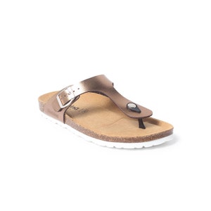 Free Shipping VEGAN Strap Sandals for Summer Malaga Vegan Leather Cork Sandal Metallic Copper image 4