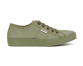 St. Tropez camo olive green women's vegan eco canvas tennis shoes