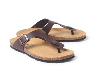 Free Shipping - VEGAN Strap Sandals for Summer Malaga Vegan Leather Cork Sandal - Brown