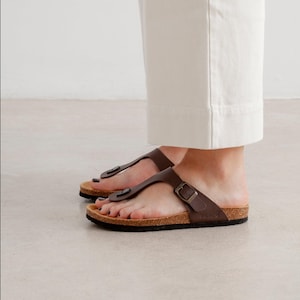 Cork Slide Sandals for Women - Original Cushioned Footbed - Vegan Leather - Malaga - Brown