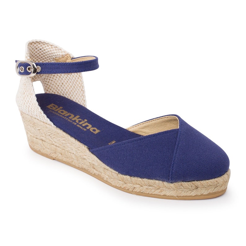 Authentic Spanish Espadrilles for Women VEGAN Girona Eco Canvas Vegan Espadrille Wedges Navy image 3