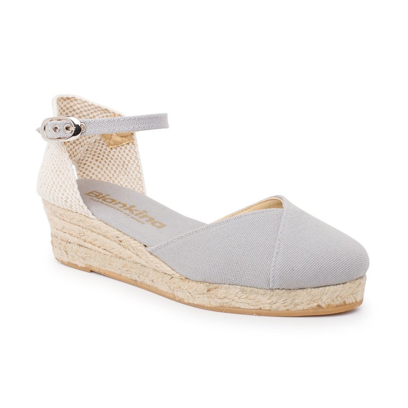 Free Shipping Authentic Espadrilles for Women Girona Eco Canvas Vegan Espadrille Wedges Grey image 3