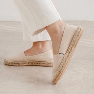 Vegan Espadrilles: Mila Beige Canvas Flats, Sustainable Shoes