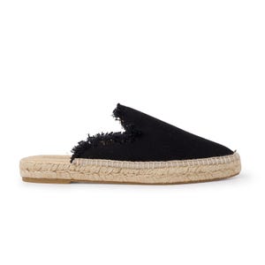 Vegan Espadrille Slides: Black Eco Canvas Mules, Handmade in Spain