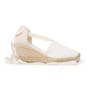 Authentic Spanish Espadrilles for Women - VEGAN - Almanera Sustainable, Eco Friendly, Vegan Canvas Espadrille Wedges - White