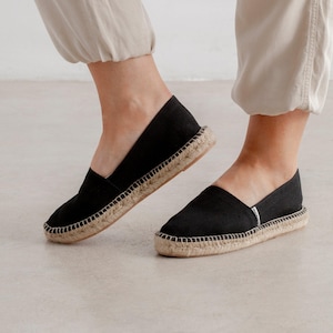 Authentic Espadrilles for Women - Mila Sustainable, Eco Friendly, Vegan Canvas Espadrille Flats - Black