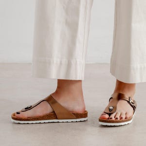 Cork Slide Sandals for Women - Original Cushioned Footbed - Vegan Leather - Malaga - Metallic Copper