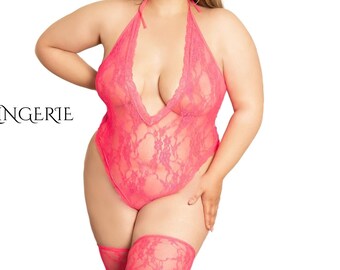 Pink bodysuit,Women Lace Nightgowns,teddy bodysuit,Sexy lace bodysuit,one piece lingerie,lingerie bodysuit,