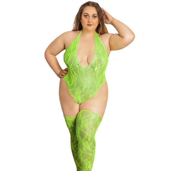 Green Sexy Lace Teddy Bodysuit With Stocking Size XS-4XL -  Canada