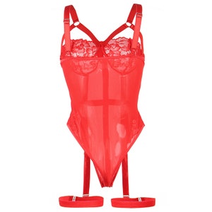 Two Piece Open Front O-Ring Garter Teddy and Garter in Calypso Coral Curvy Size
