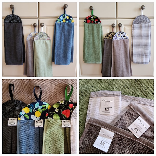 Organic Cotton towels, Hanging dish towel, Kitchen towel, hand towel with header and loop