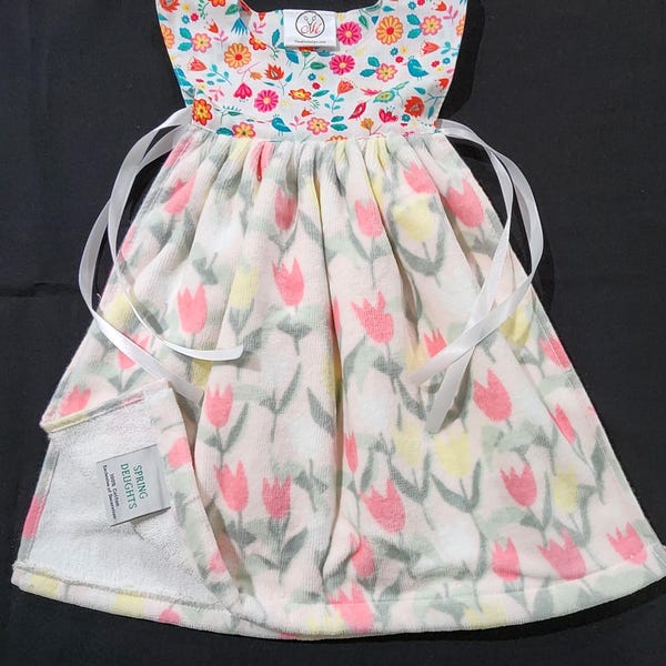 Dress Kitchen Towel, Hanging Cotton Hand Towel with Ribbon Ties