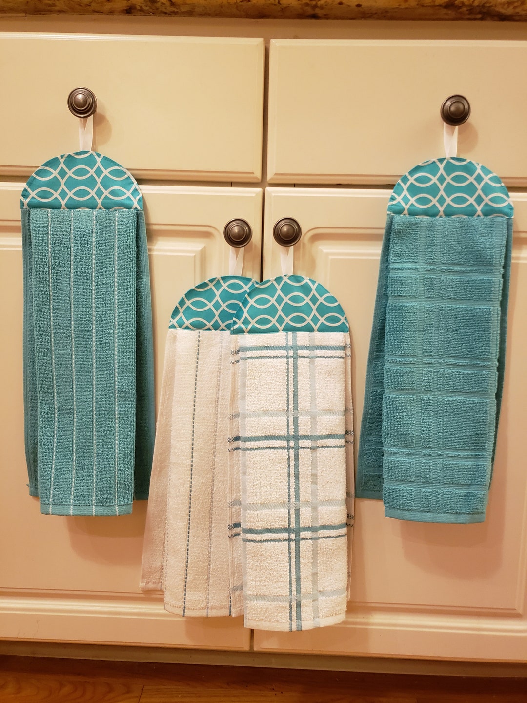 Teal, Brown, Beige Floral Hanging Kitchen Towels, Teal Hand Towels for  Kitchen, Hanging Towels for Kitchen, Teal Kitchen Dish Towels 