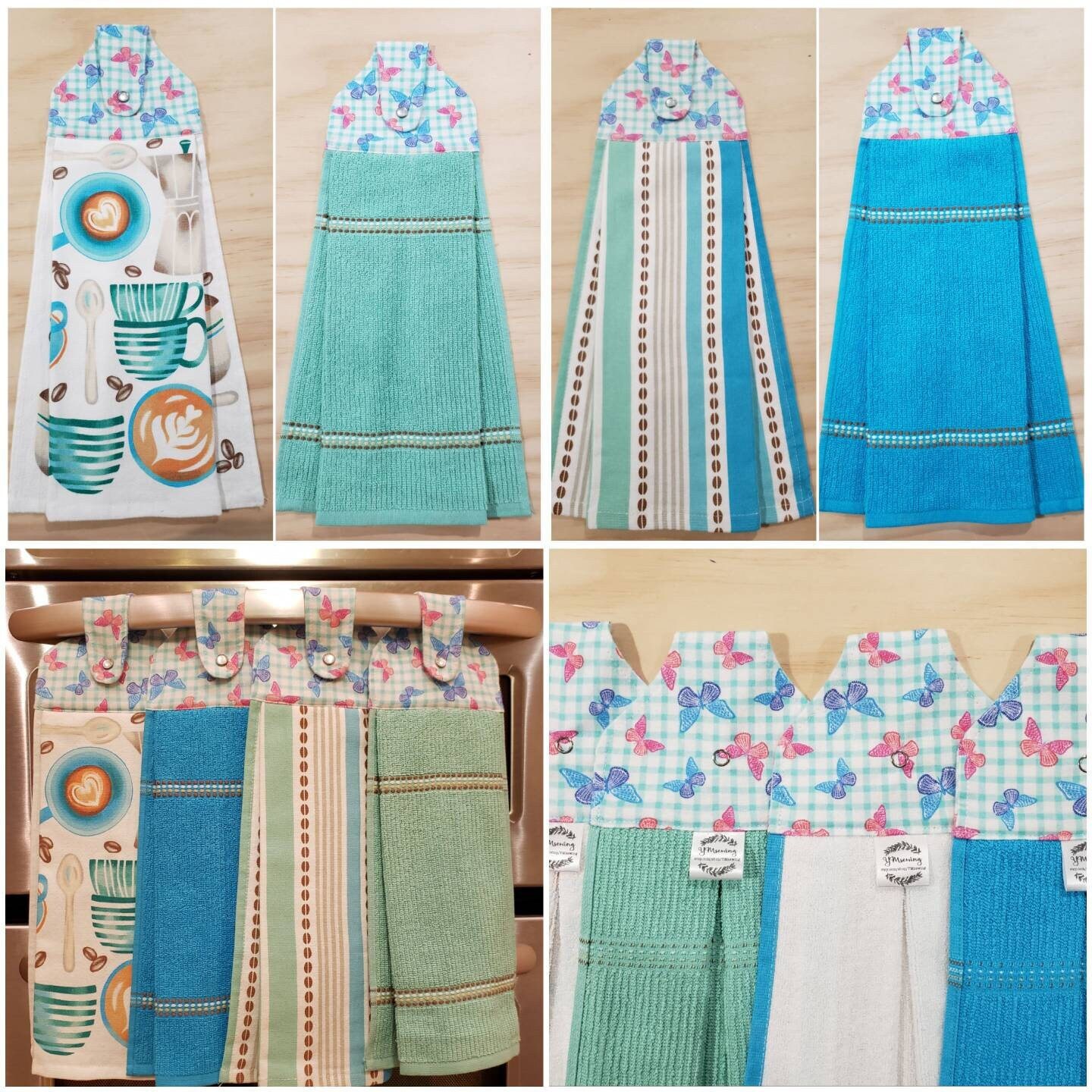 Hanging Dish Towel, Kitchen Towel, Hand Towel With Header and Loop, Teal  White Plaid and Stripes Towel, 