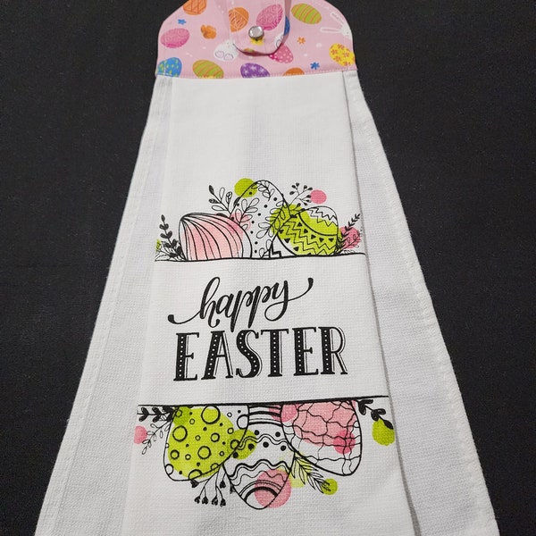 Easter Kitchen Towel, Hanging Hand Towel with Pearl Snap