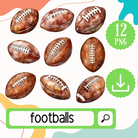 Footballs Clipart PNG. 12 Watercolor Football Graphics Digital Download