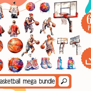 Basketball Clipart Mega Bundle PNG, Aquarell Basketball Png digitaler Download, Mädchen Basketball, Jungen Basketball, Basketball Mama Clipart