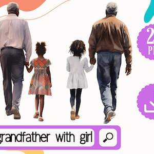 Paquete de imágenes prediseñadas de abuelo y nieta negros. 22 Imágenes Prediseñadas PNG del abuelo afro. Paquete de imágenes prediseñadas del Día del Padre, paquete de imágenes prediseñadas del cumpleaños de los padres